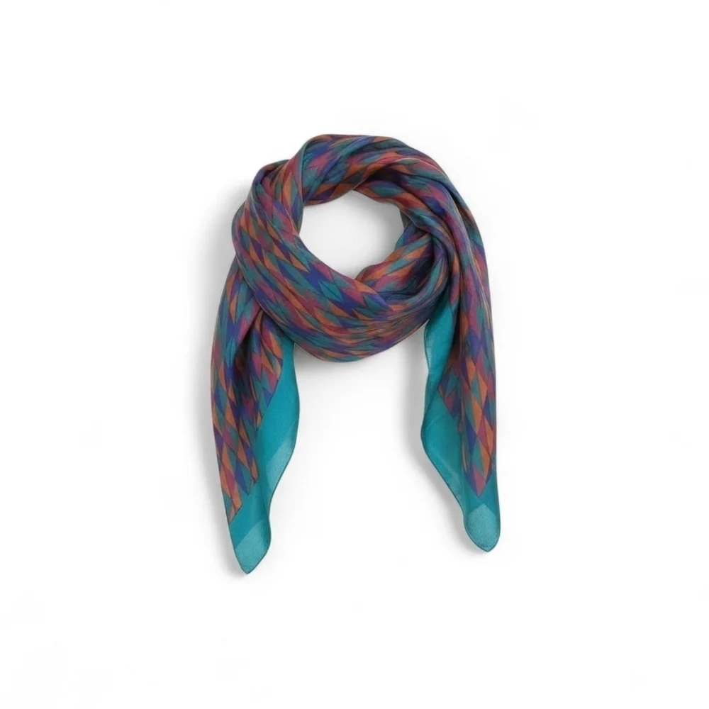 Vintage Diane Von Furstenberg Vintage Geometric Silk Scarf in Victorian Teal